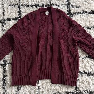 Burgundy Cable Knit Women's Cardigan